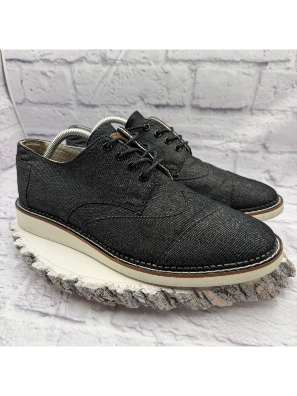 Toms Mens Brogue Black Denim Lace Up Casual Comfort Shoes Sneakers Size 10